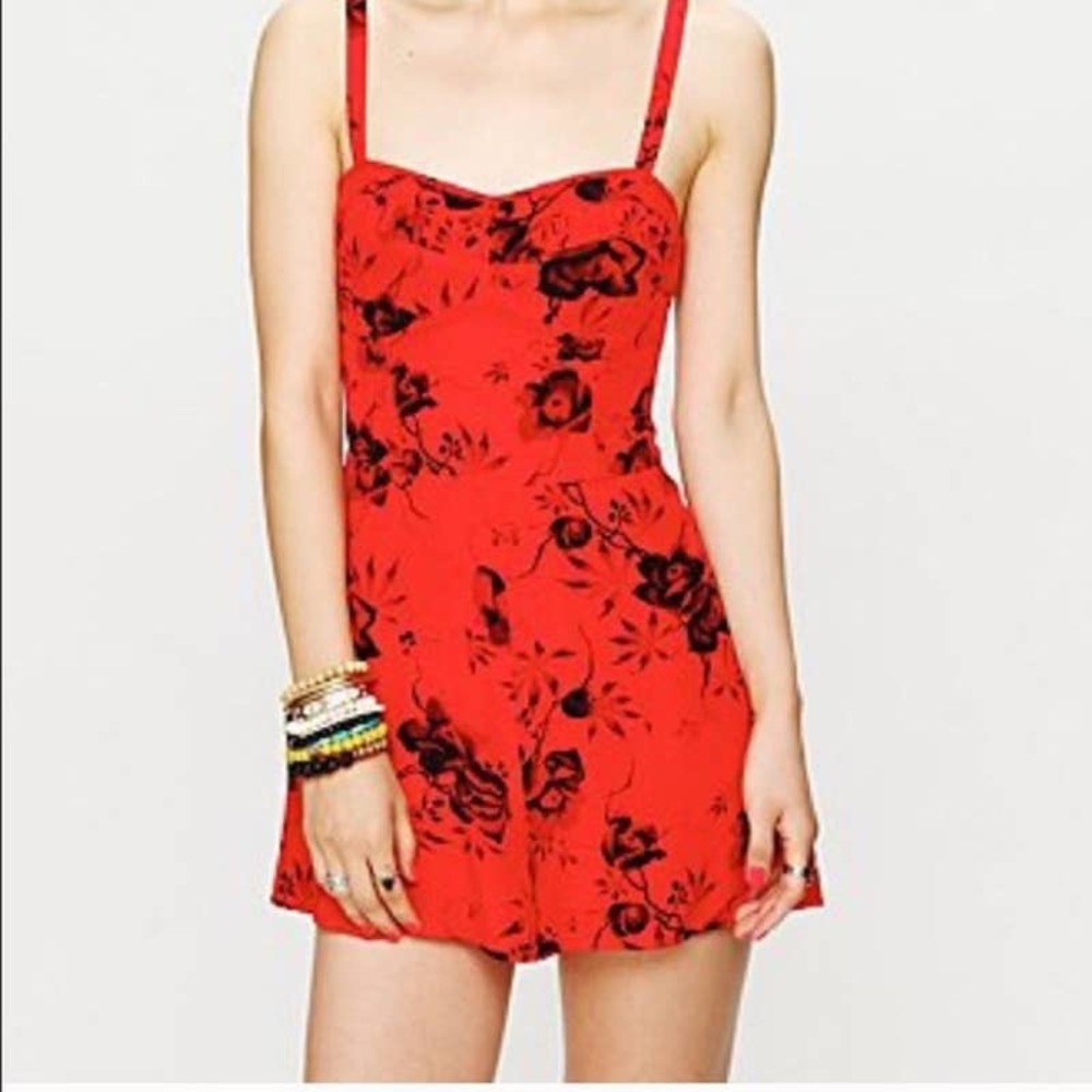 Free People Candy Pin Up Red Floral Romper Size 0